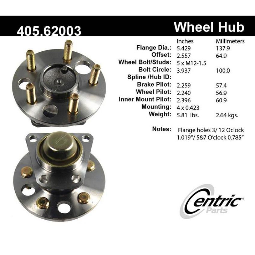 CENTRIC PARTS 405.62003 Centric Premium Hub and Bearing Assembly