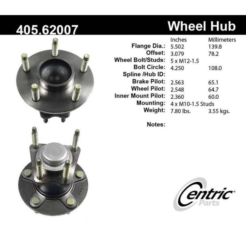 CENTRIC PARTS 405.62007 Centric Premium Hub and Bearing Assembly