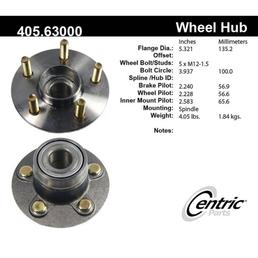 CENTRIC PARTS 405.63000 Centric Premium Hub and Bearing Assembly