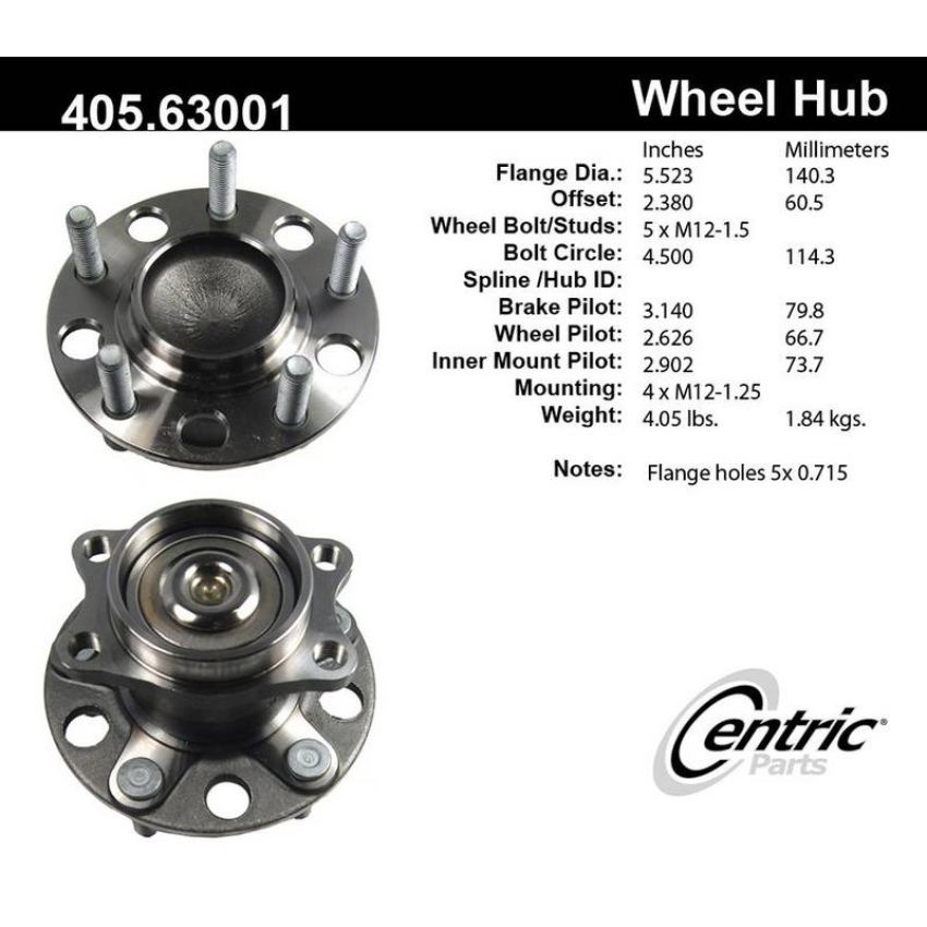 CENTRIC PARTS 405.63001 Centric Premium Hub and Bearing Assembly