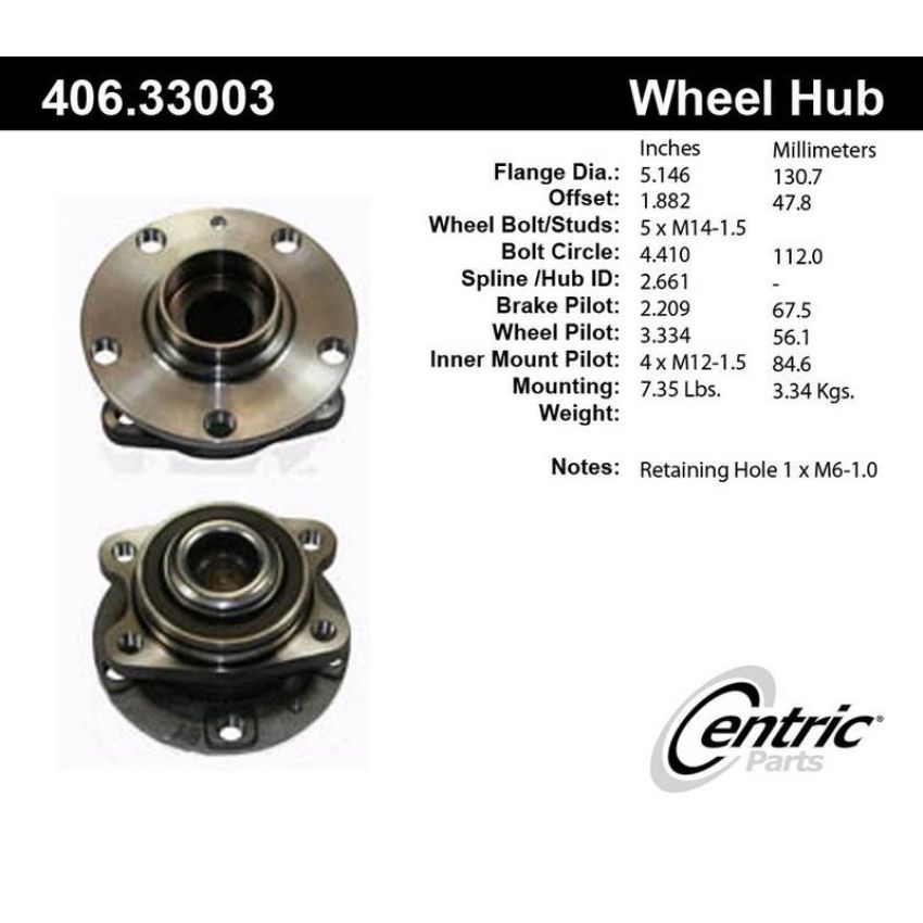 CENTRIC PARTS 406.33003 Centric Premium Hub and Bearing Assembly