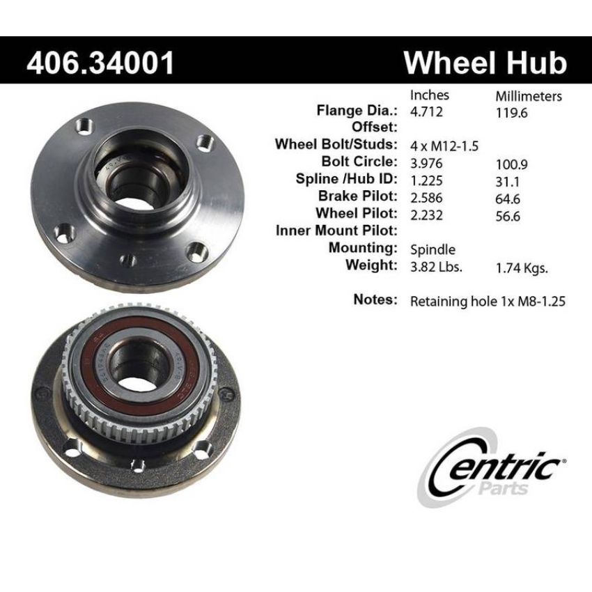 CENTRIC PARTS 406.34001 Centric Premium Hub and Bearing Assembly