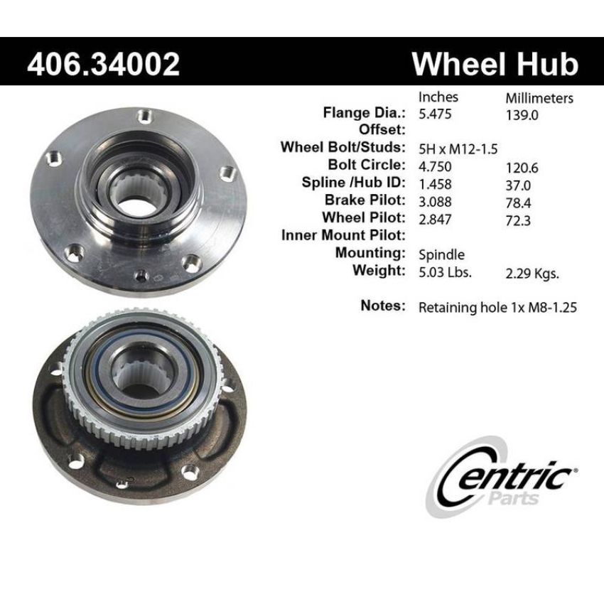 CENTRIC PARTS 406.34002 Centric Premium Hub and Bearing Assembly