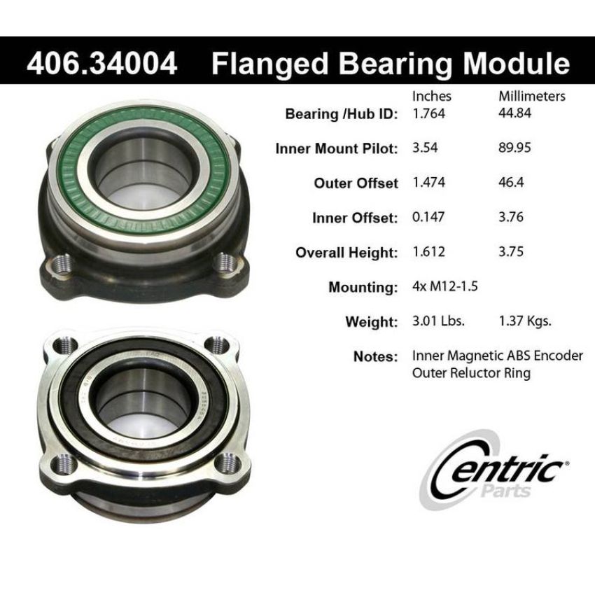 CENTRIC PARTS 406.34004 Centric Premium Flanged Wheel Bearing Module; With ABS