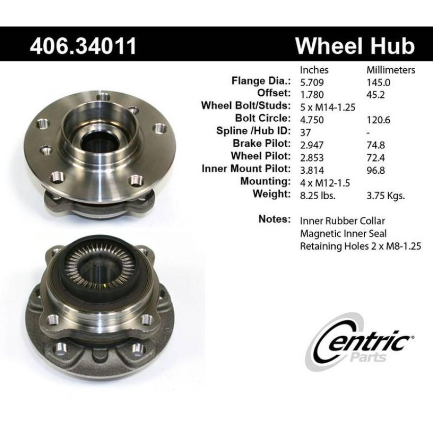 CENTRIC PARTS 406.34011 Centric Premium Hub and Bearing Assembly