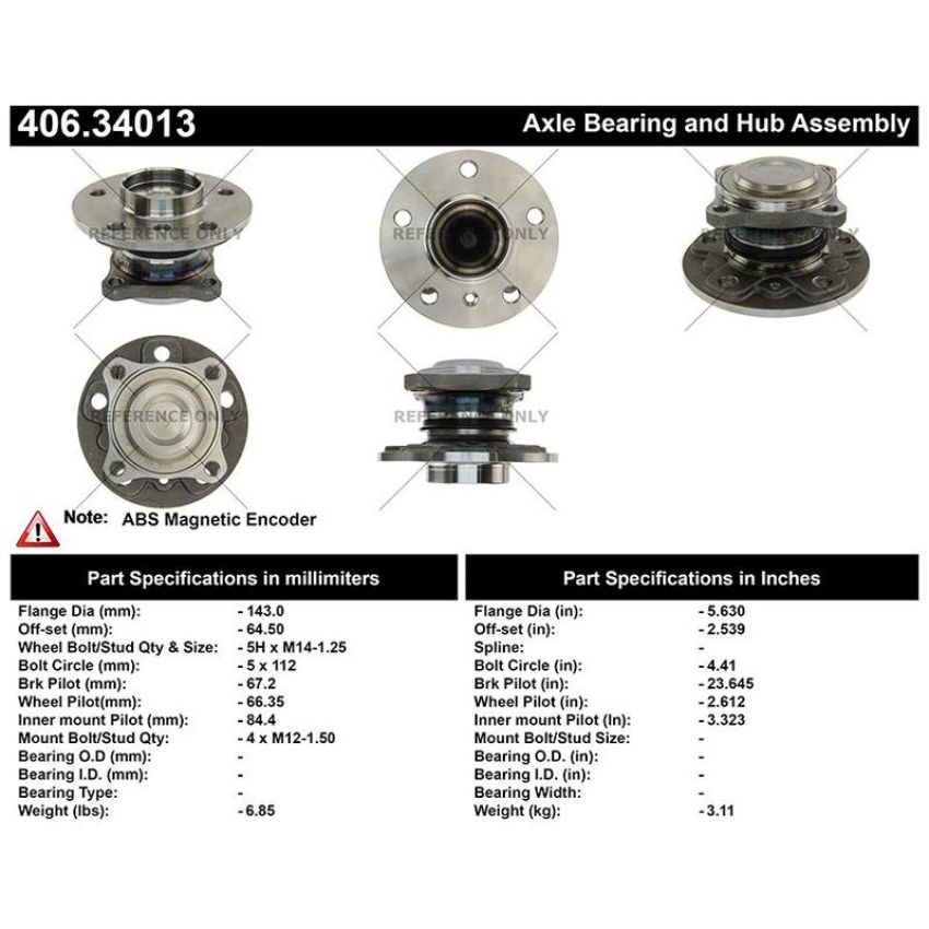 CENTRIC PARTS 406.34013 Centric Premium Hub and Bearing Assembly; With ABS