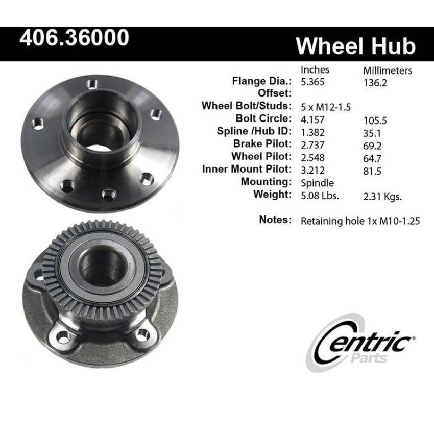 CENTRIC PARTS 406.36000 Centric Premium Hub and Bearing Assembly