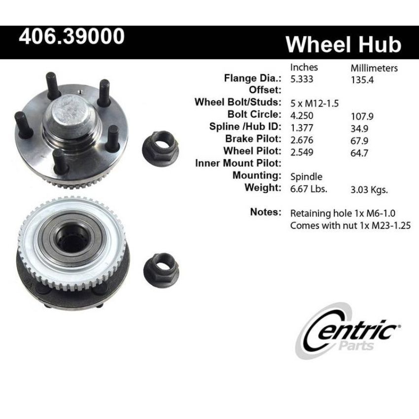 CENTRIC PARTS 406.39000 Centric Premium Hub and Bearing Assembly
