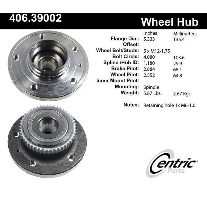 CENTRIC PARTS 406.39002 Centric Premium Hub and Bearing Assembly