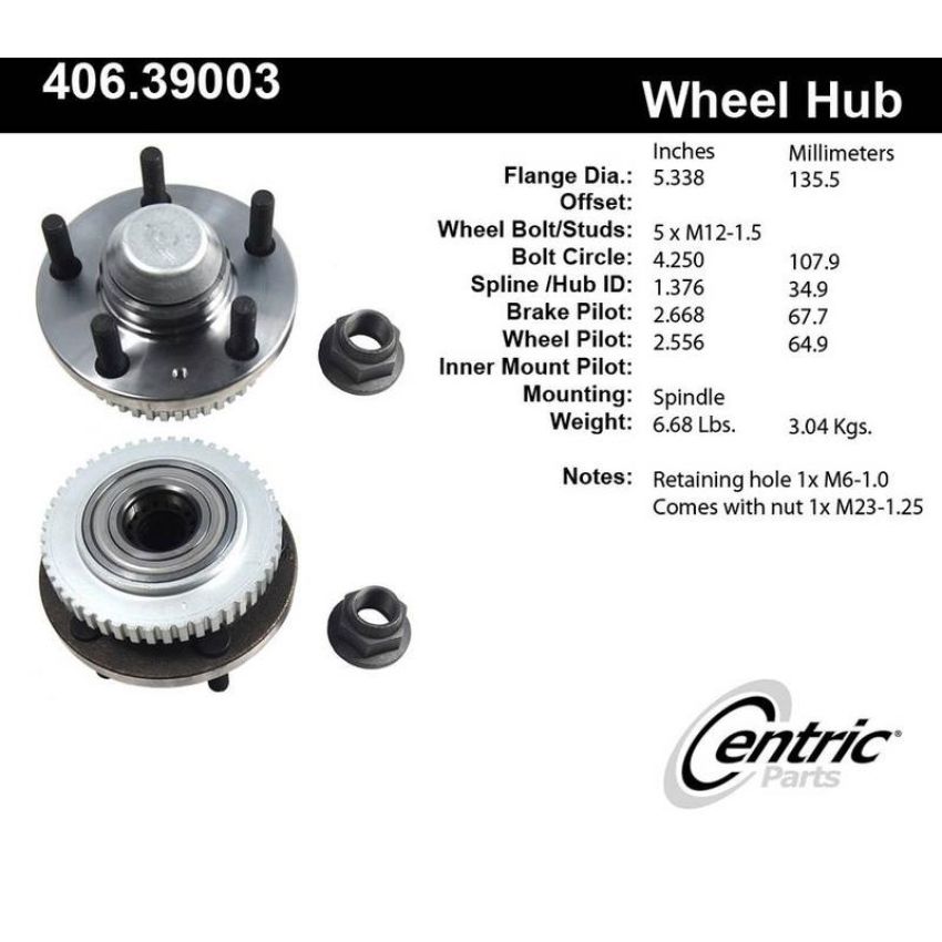 CENTRIC PARTS 406.39003 Centric Premium Hub and Bearing Assembly