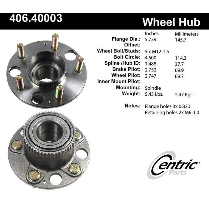 CENTRIC PARTS 406.40003 Centric Premium Hub and Bearing Assembly