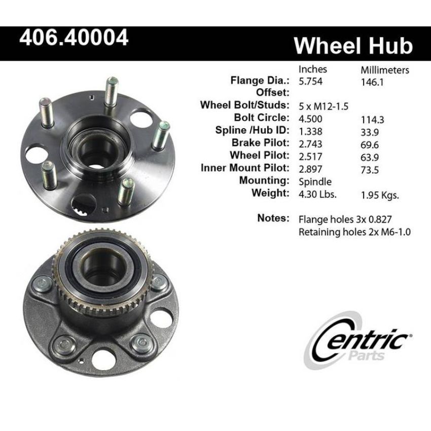CENTRIC PARTS 406.40004 Centric Premium Hub and Bearing Assembly