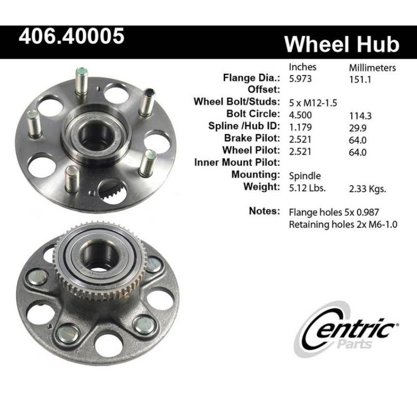CENTRIC PARTS 406.40005 Centric Premium Hub and Bearing Assembly