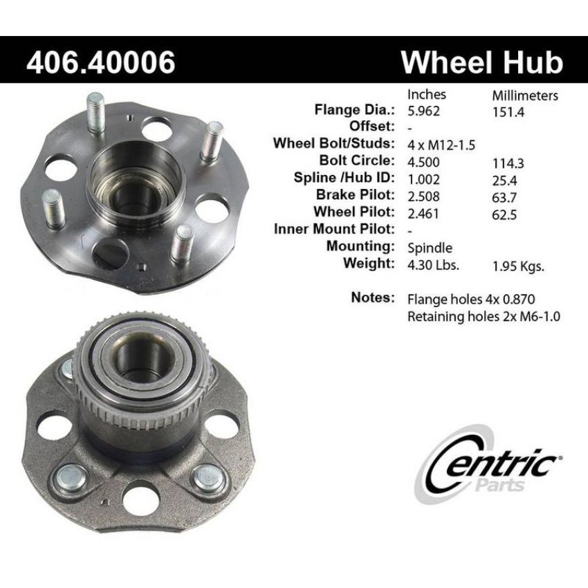 CENTRIC PARTS 406.40006 Centric Premium Hub and Bearing Assembly
