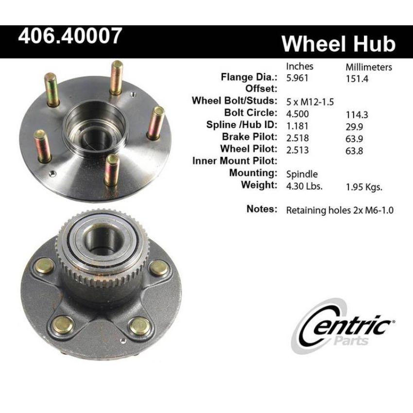 CENTRIC PARTS 406.40007 Centric Premium Hub and Bearing Assembly