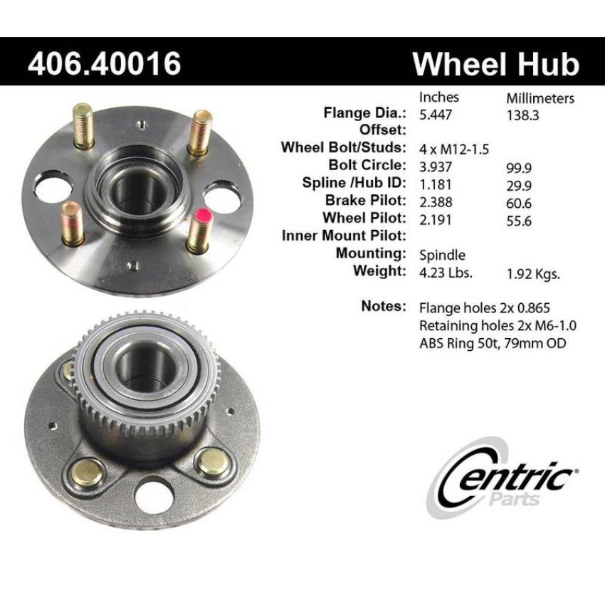 CENTRIC PARTS 406.40016 Centric Premium Hub and Bearing Assembly; With ABS