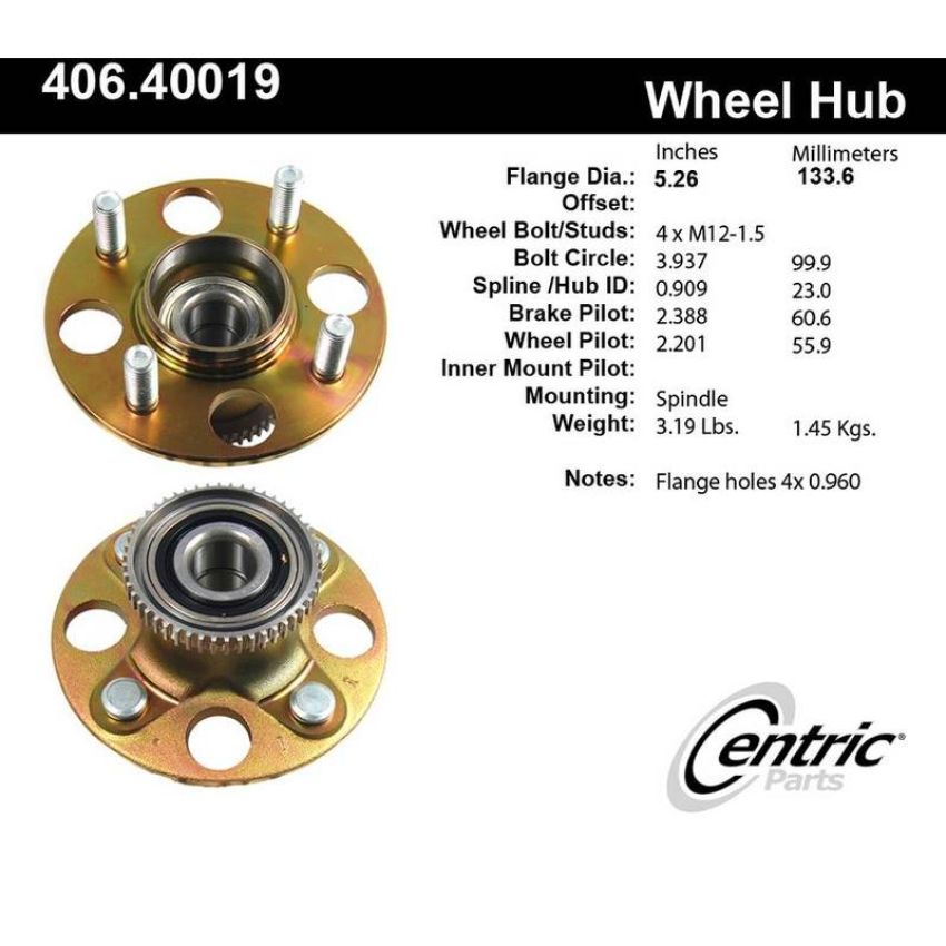 CENTRIC PARTS 406.40019 Centric Premium Hub and Bearing Assembly