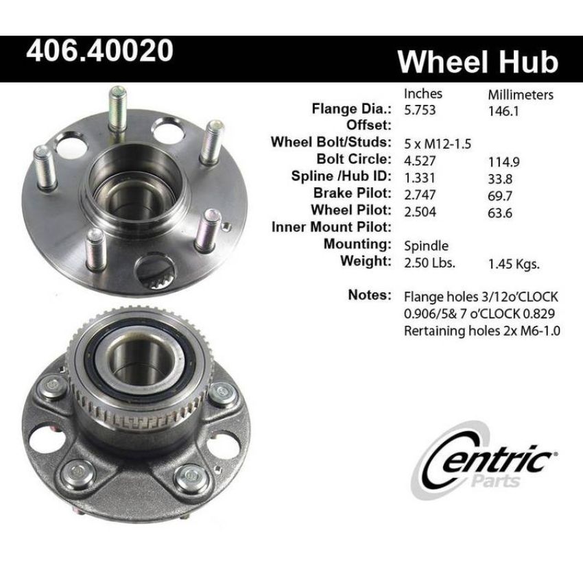 CENTRIC PARTS 406.40020 Centric Premium Hub and Bearing Assembly