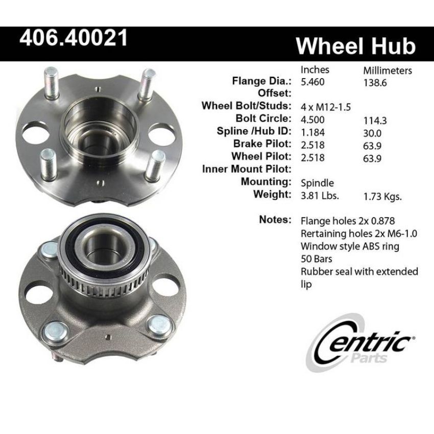 CENTRIC PARTS 406.40021 Centric Premium Hub and Bearing Assembly; With ABS