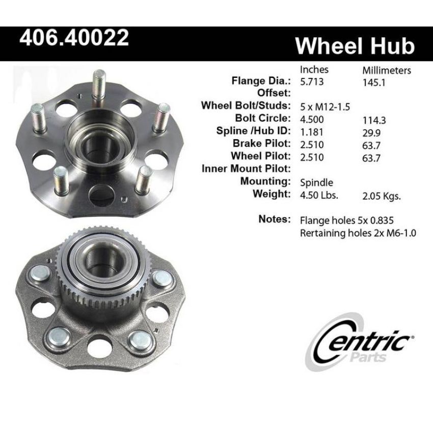 CENTRIC PARTS 406.40022 Centric Premium Hub and Bearing Assembly