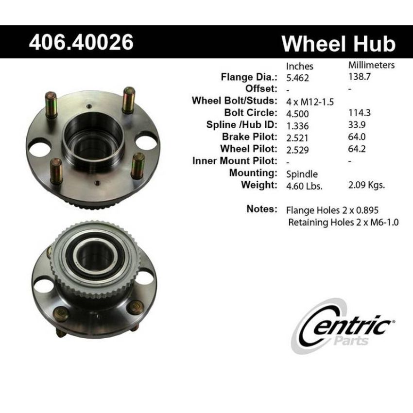 CENTRIC PARTS 406.40026 Centric Premium Hub and Bearing Assembly; With ABS