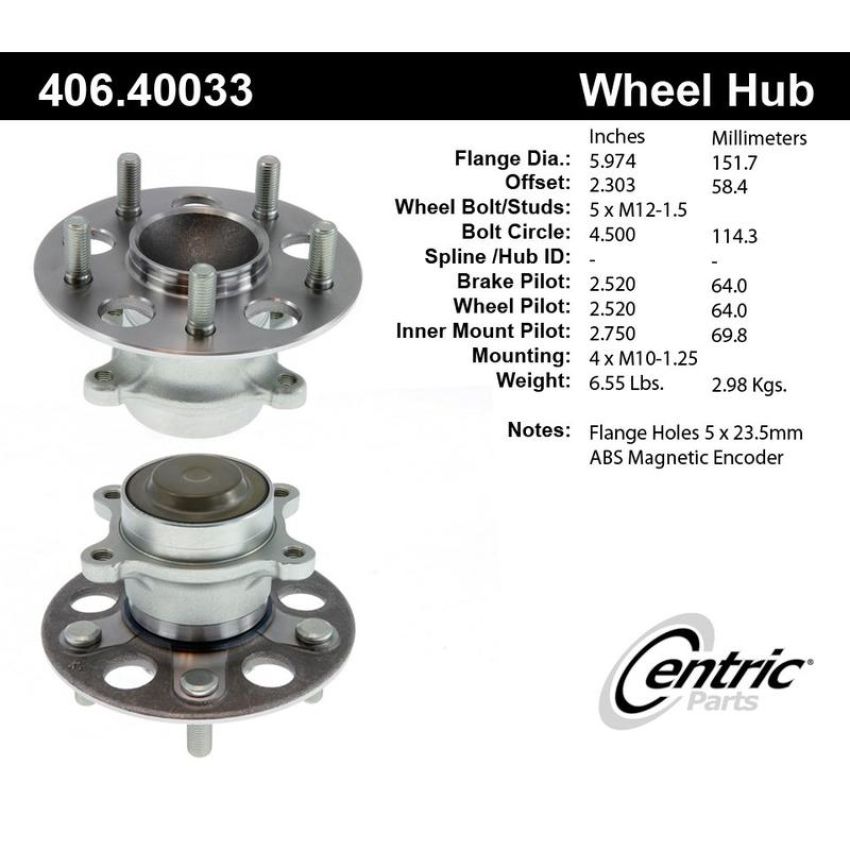 CENTRIC PARTS 406.40033 Centric Premium Hub and Bearing Assembly