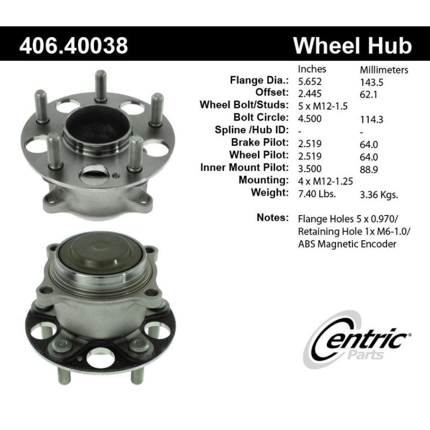 CENTRIC PARTS 406.40038 Centric Premium Hub and Bearing Assembly