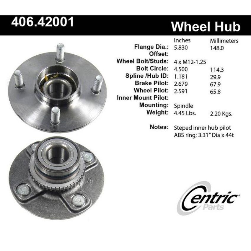 CENTRIC PARTS 406.42001 Centric Premium Hub and Bearing Assembly; With ABS