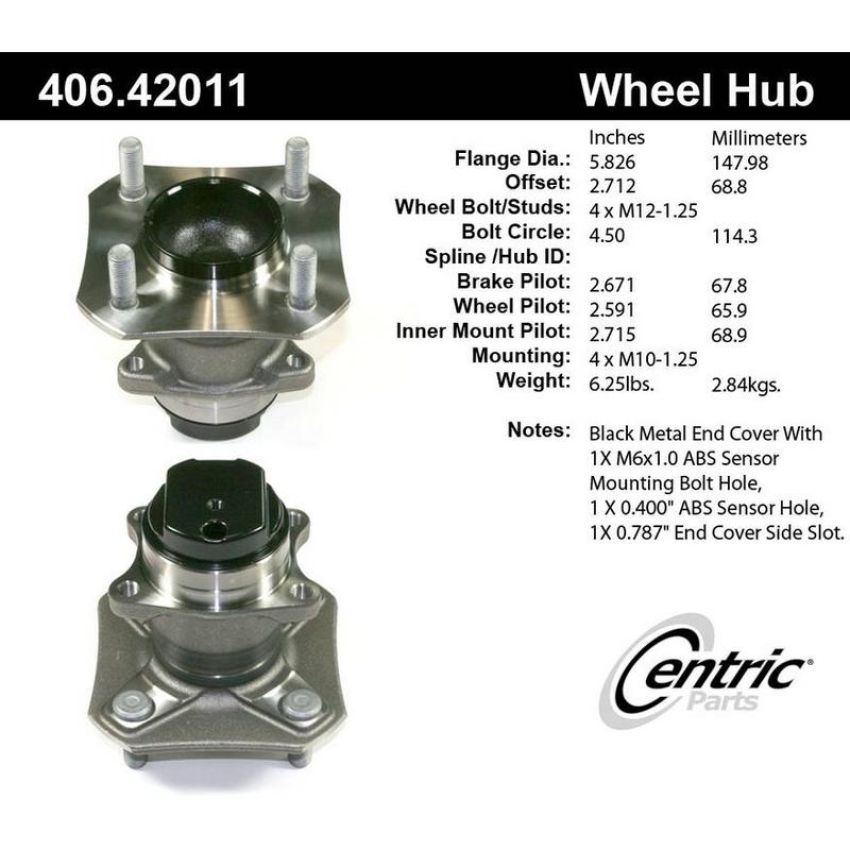 CENTRIC PARTS 406.42011 Centric Premium Hub and Bearing Assembly; With ABS