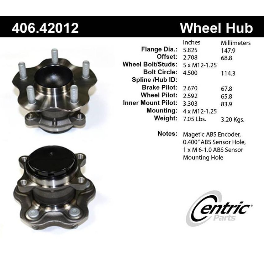 CENTRIC PARTS 406.42012 Centric Premium Hub and Bearing Assembly; With ABS