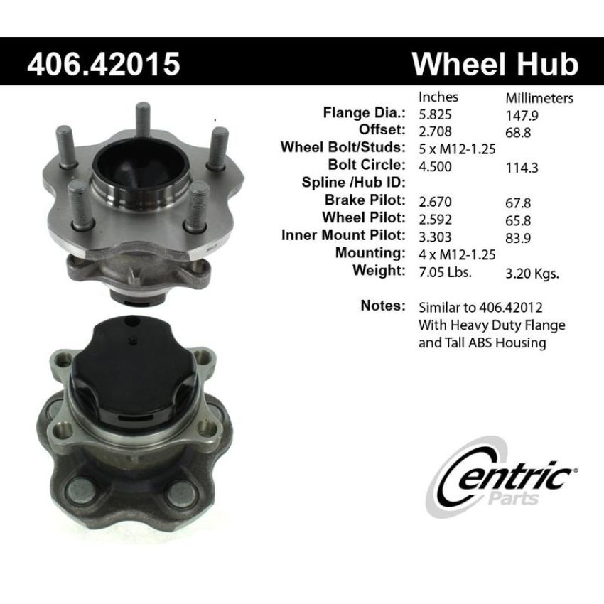 CENTRIC PARTS 406.42015 Centric Premium Hub and Bearing Assembly; With ABS