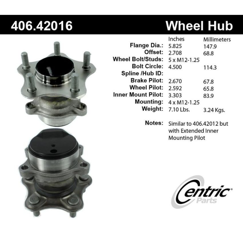 CENTRIC PARTS 406.42016 Centric Premium Hub and Bearing Assembly; With ABS