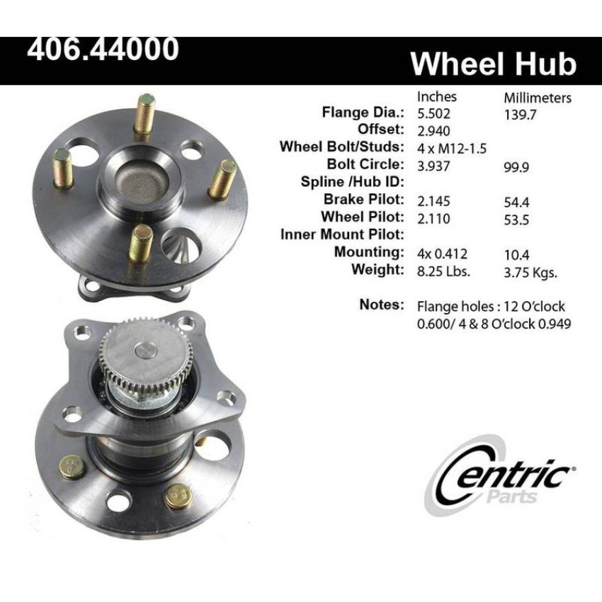 CENTRIC PARTS 406.44000 Centric Premium Hub and Bearing Assembly; With ABS Tone Ring
