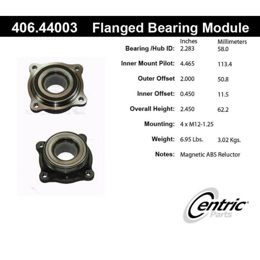 CENTRIC PARTS 406.44003 Centric Premium Flanged Wheel Bearing Module; With ABS