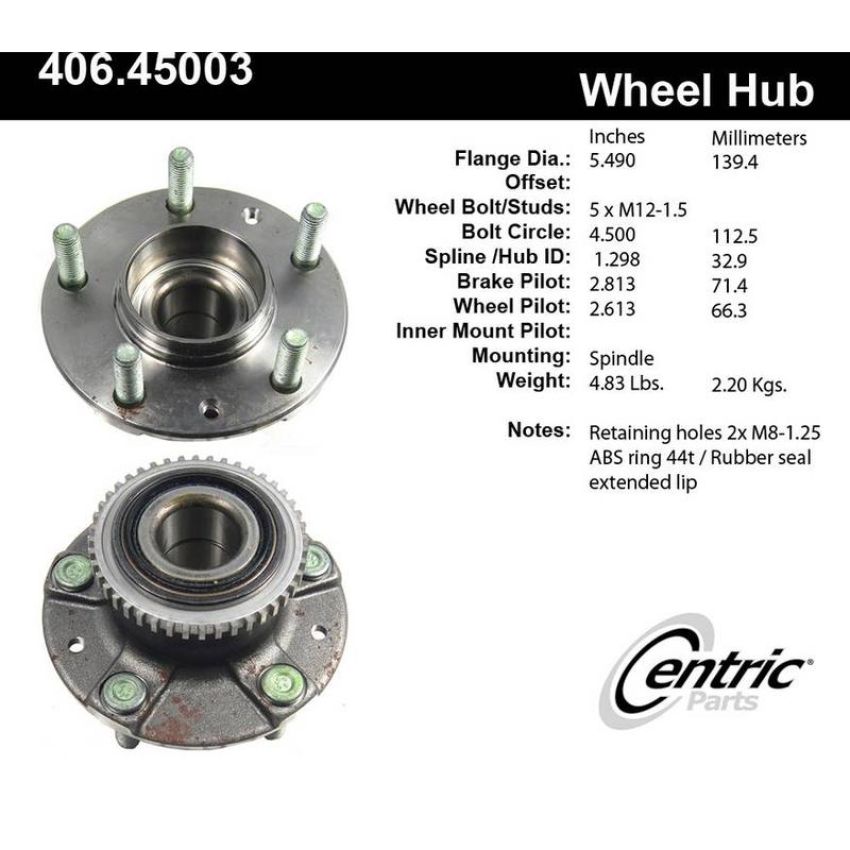 CENTRIC PARTS 406.45003 Centric Premium Hub and Bearing Assembly; With ABS