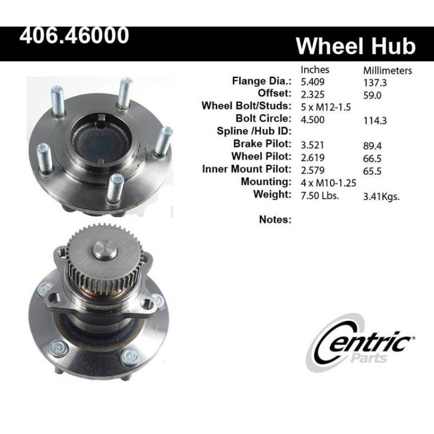 CENTRIC PARTS 406.46000 Centric Premium Hub and Bearing Assembly; With ABS Tone Ring