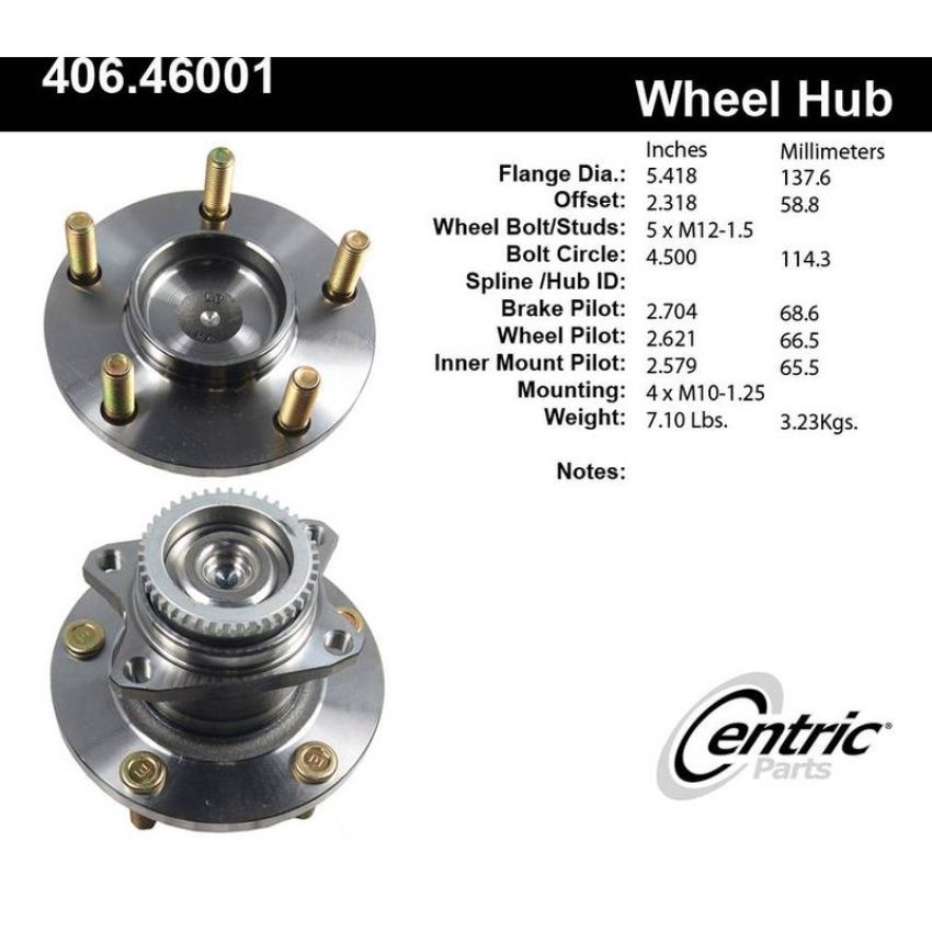 CENTRIC PARTS 406.46001 Centric Premium Hub and Bearing Assembly; With ABS Tone Ring