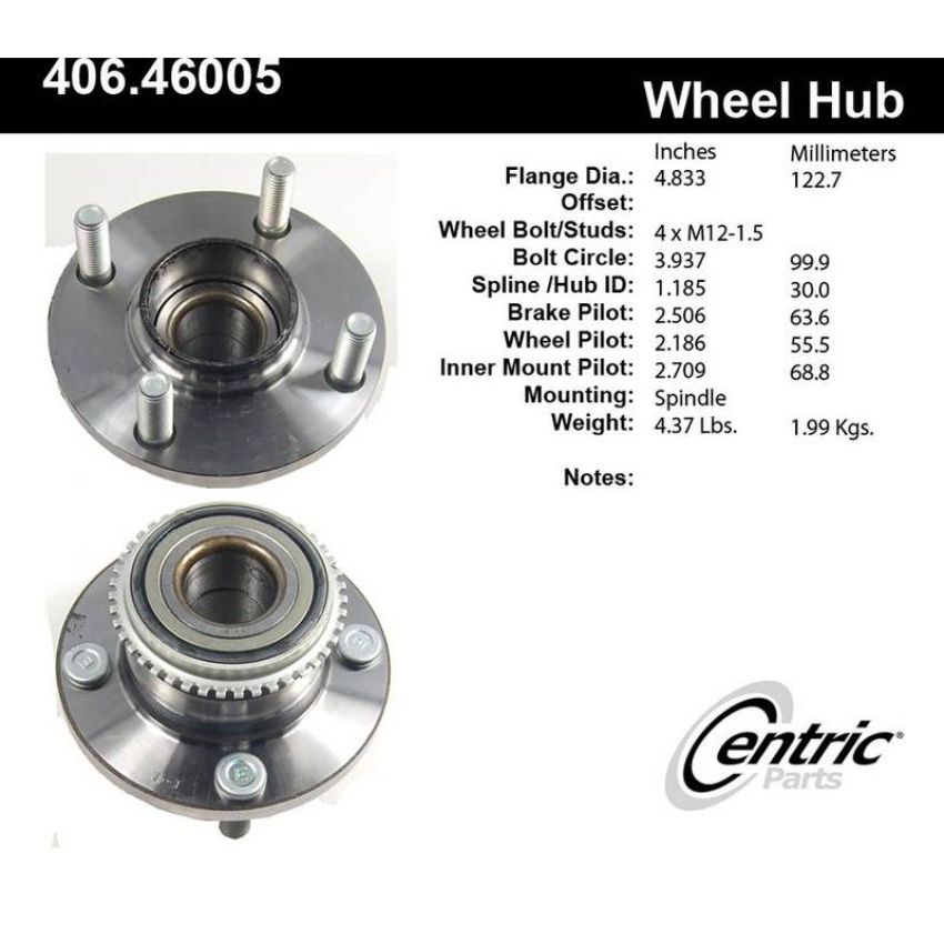 CENTRIC PARTS 406.46005 Centric Premium Hub and Bearing Assembly; With ABS Tone Ring
