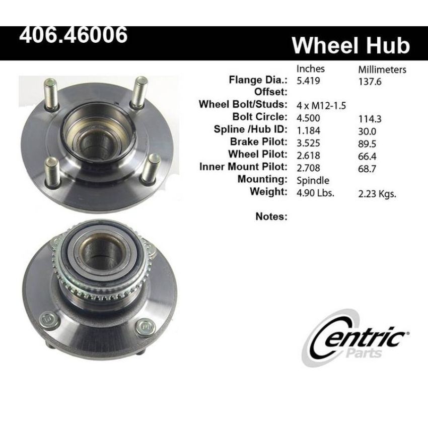 CENTRIC PARTS 406.46006 Centric Premium Hub and Bearing Assembly; With ABS Tone Ring