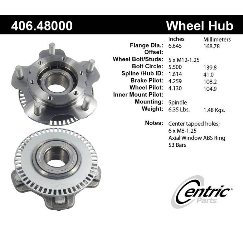 CENTRIC PARTS 406.48000 Centric Premium Hub and Bearing Assembly; With ABS Ring