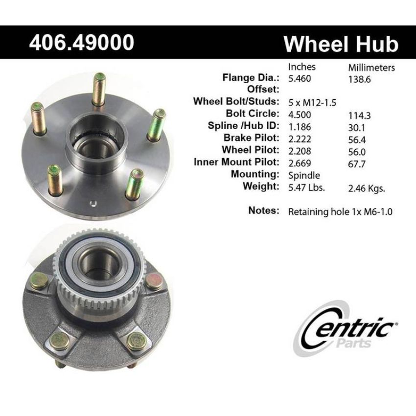 CENTRIC PARTS 406.49000 Centric Premium Hub and Bearing Assembly; With ABS Tone Ring