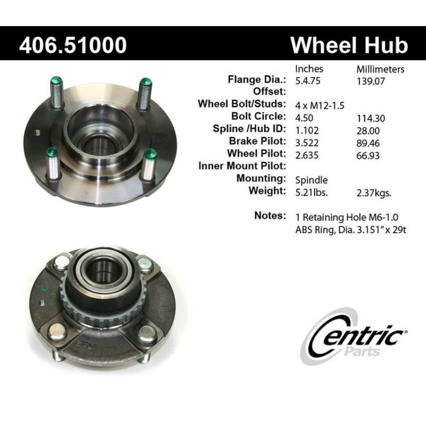 CENTRIC PARTS 406.51000 Centric Premium Hub and Bearing Assembly; With ABS Tone Ring