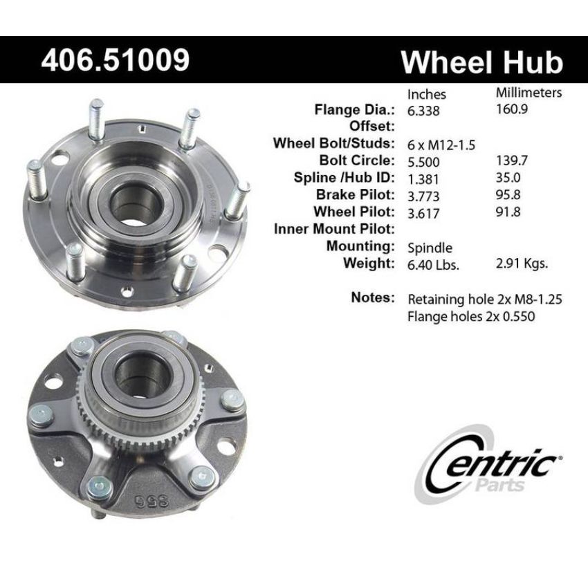 CENTRIC PARTS 406.51009 Centric Premium Hub and Bearing Assembly; With ABS Tone Ring
