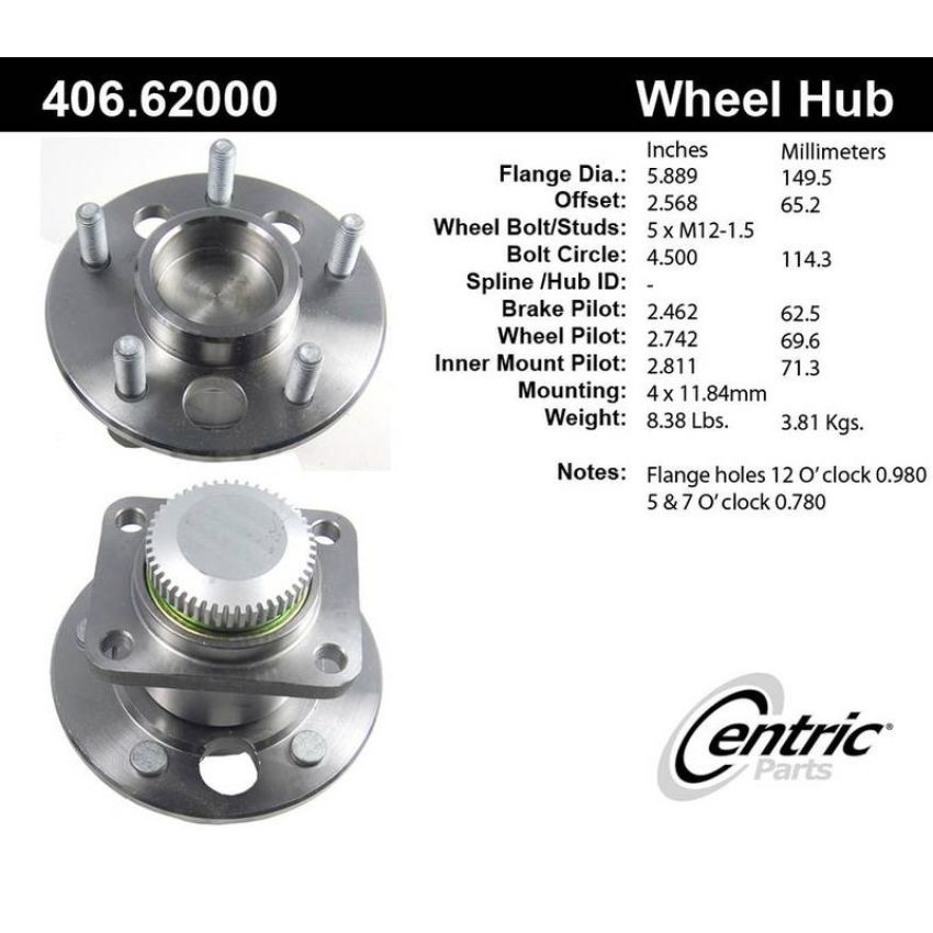 CENTRIC PARTS 406.62000 Centric Premium Hub and Bearing Assembly; With ABS Tone Ring