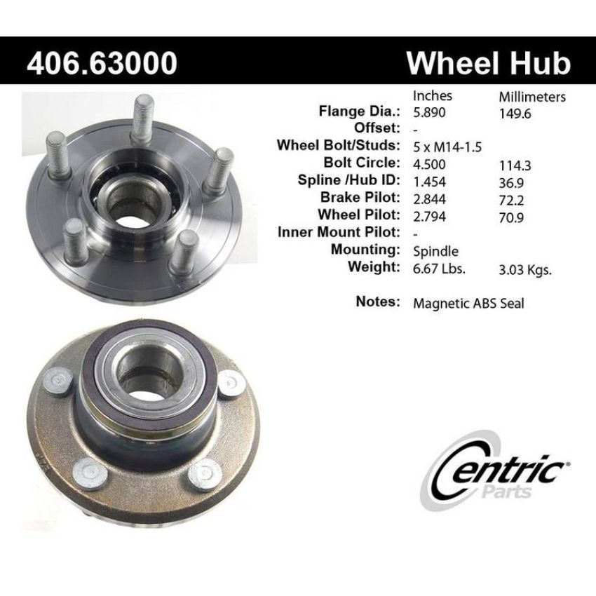 CENTRIC PARTS 406.63000 Centric Premium Hub and Bearing Assembly; With ABS