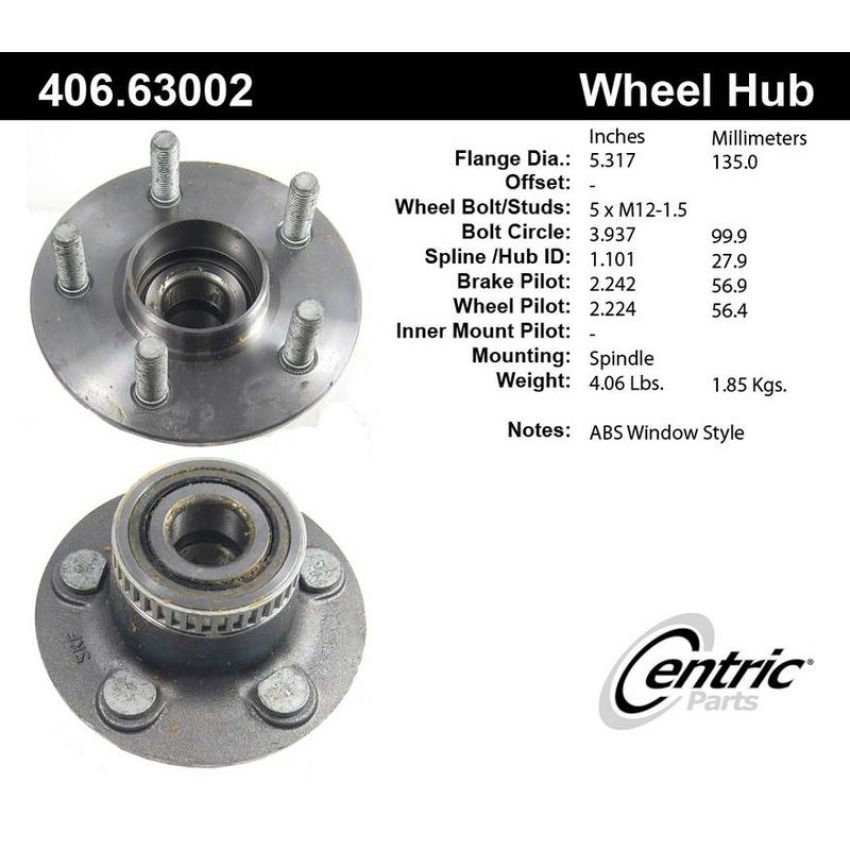 CENTRIC PARTS 406.63002 Centric Premium Hub and Bearing Assembly; With ABS