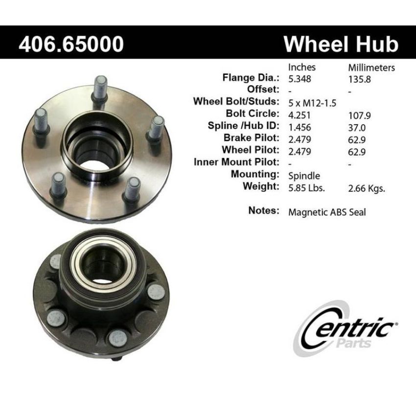 CENTRIC PARTS 406.65000 Centric Premium Hub and Bearing Assembly; With ABS