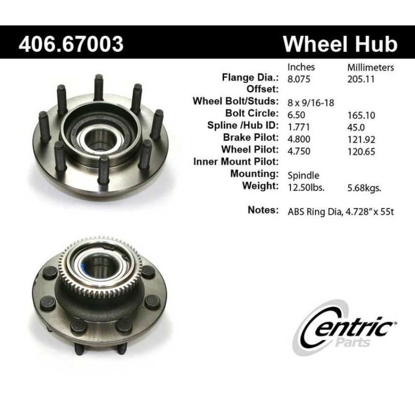 CENTRIC PARTS 406.67003 Centric Premium Hub and Bearing Assembly; With ABS Tone Ring