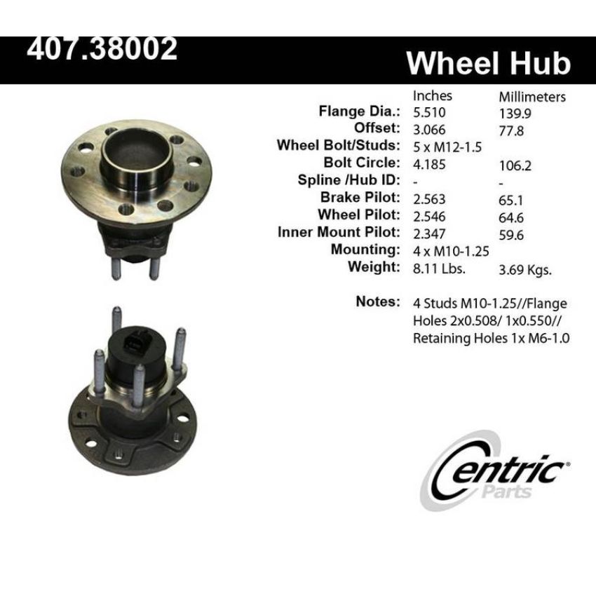 CENTRIC PARTS 407.38002 Centric Premium Hub and Bearing Assembly; With Integral ABS