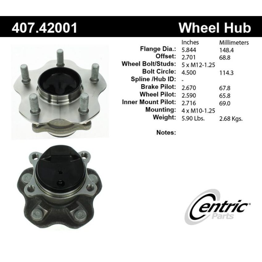 CENTRIC PARTS 407.42001 Centric Premium Hub and Bearing Assembly; With Integral ABS